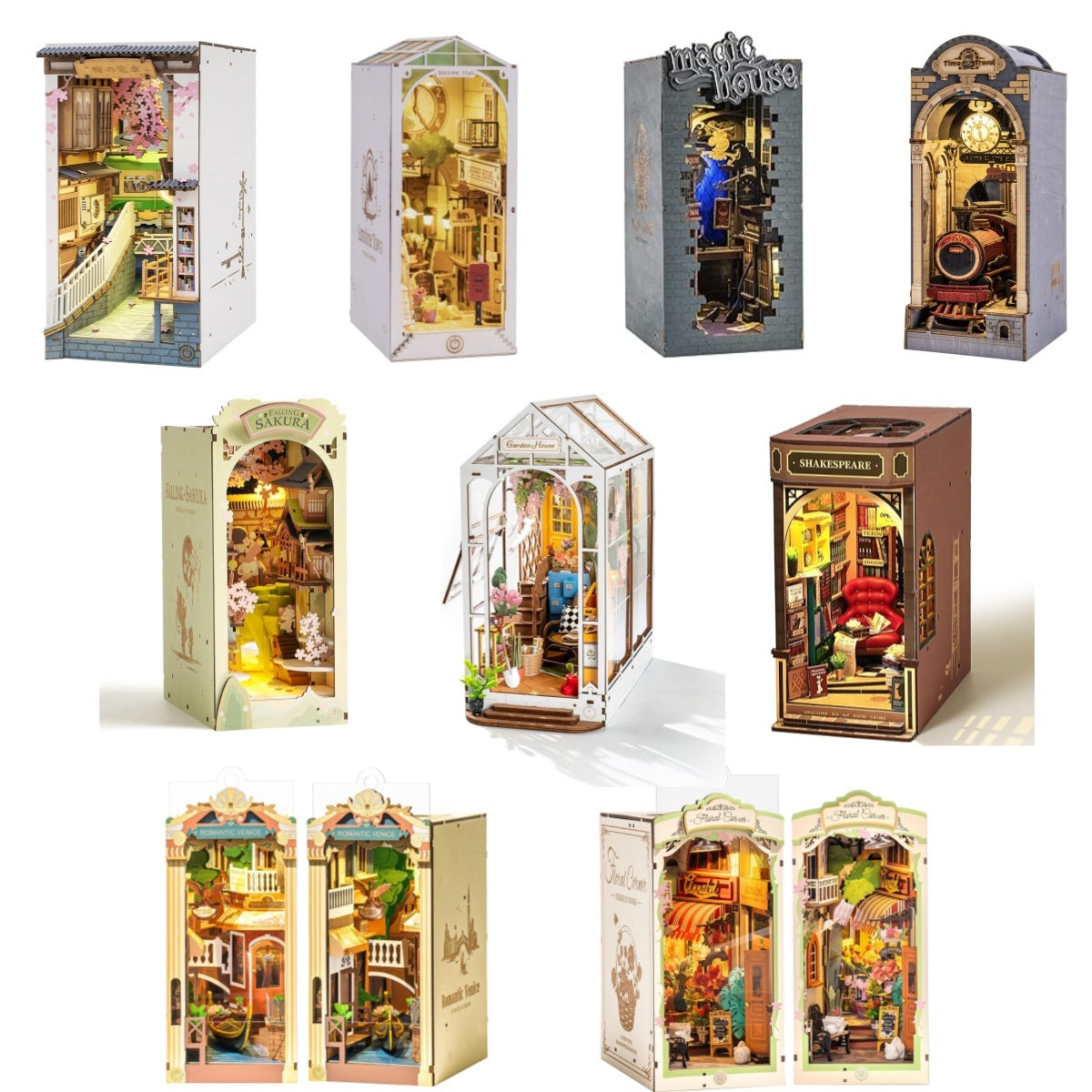 ROBOTIME Rolife DIY Book Nook Kit Bookend Stand Bookshelf Insert Bookcase Miniature Doll House Light 3D Puzzles TGB01-09 1892