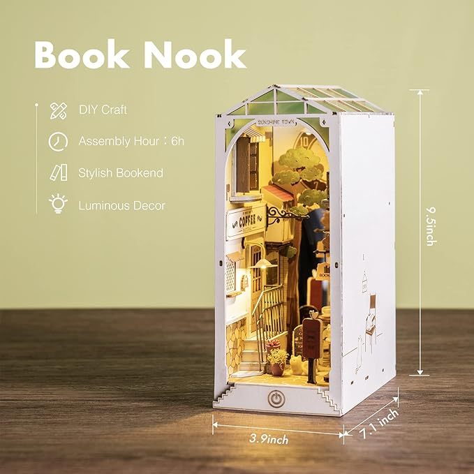 ROBOTIME Rolife DIY Book Nook Kit Bookend Stand Bookshelf Insert Bookcase Miniature Doll House Light 3D Puzzles TGB01-09 1892