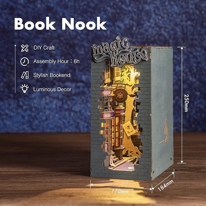 ROBOTIME Rolife DIY Book Nook Kit Bookend Stand Bookshelf Insert Bookcase Miniature Doll House Light 3D Puzzles TGB01-09 1892