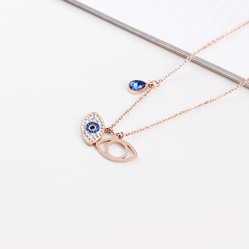 Europe and the United States titanium steel rose gold demon eye necklace short clavicle chain female personality wild tempera