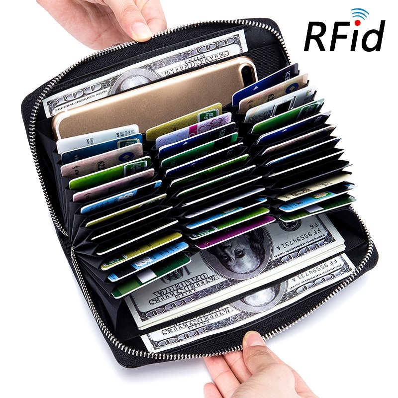 Rfid Many Departments Men Wallet Cow Genuine Leather 36 Slots Card Holder Cell Phone Pocket Male Wallets Clutch Man Long Purs