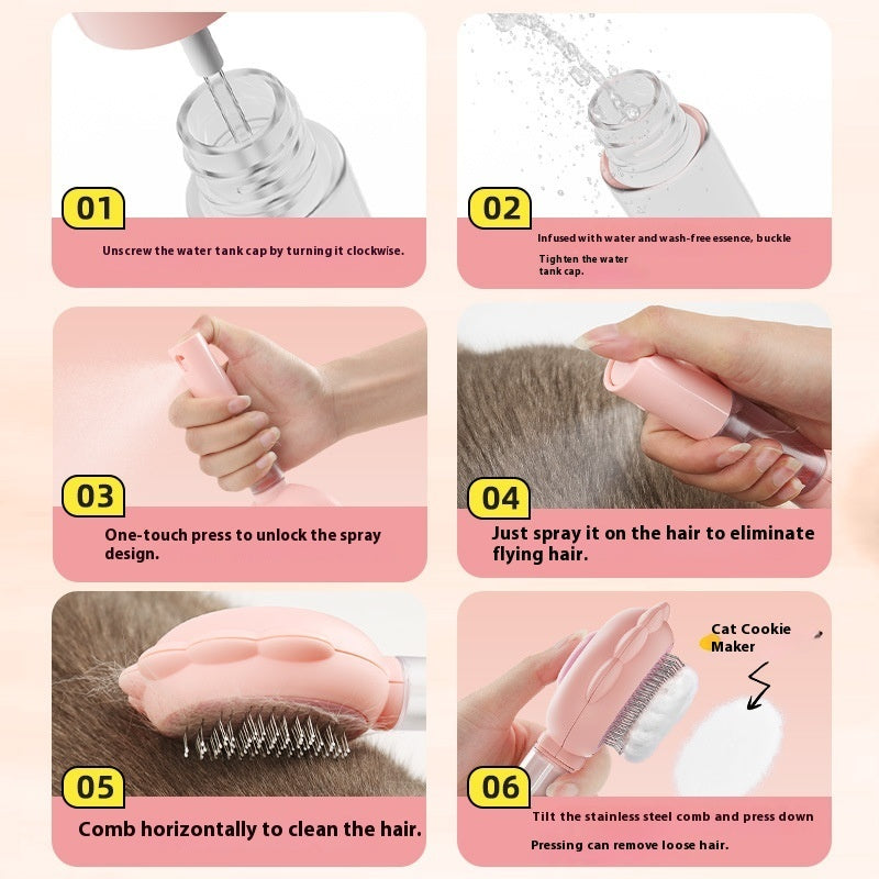 2 In 1 Self Cleaning Dog Brush Comb With Spray Pets Grooming Hair Remover Combs Brush Floating Hair Pet Grooming Brush Pet Products - HD Wireless Product #4