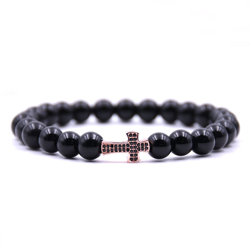 8mm Bright Black Beads Micro Inlaid Zircon Natural Stone Diy Bracelet - HD Wireless Product #10