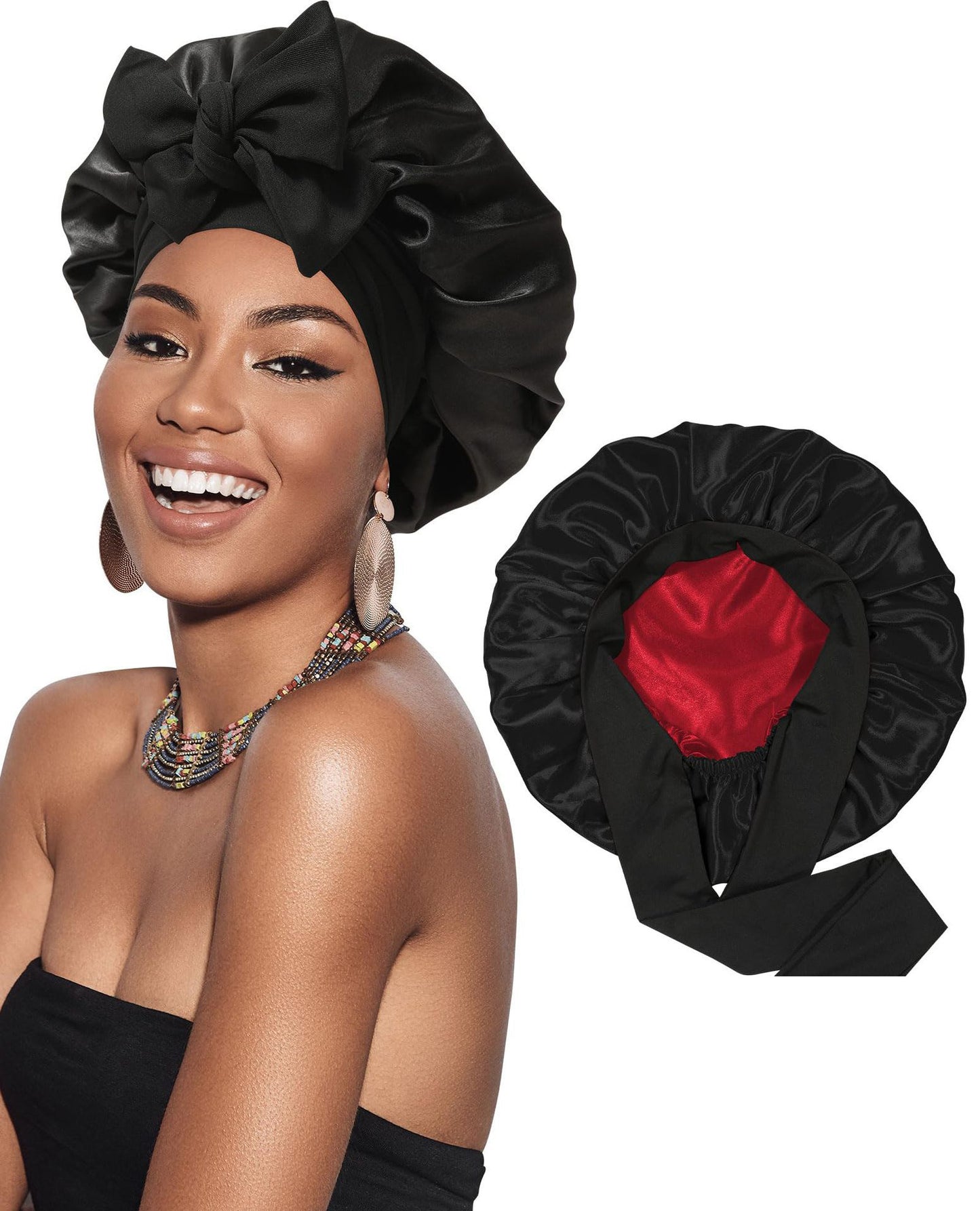 Double-layer Ribbon Round Cap Bow Hair Care Wide-brimmed Hat 1b0c4462 d6da 4123 af32 067aea9cb0a9