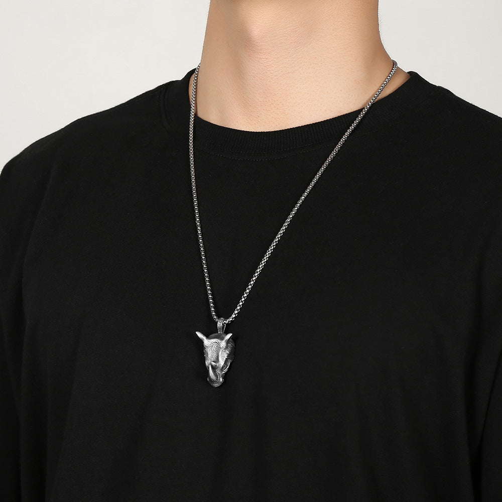 Wild Rhinoceros Head Pendant Men's Domineering Necklace Animal Personality All-match Sweater Chain 1c32c9bc 5880 4c2b 85ed 9b