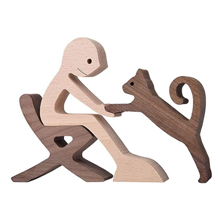DIY Figurine Wood Dog Ornament Sculpture Home Decoration A Man A Dog Wood Sculpture Christmas Gifts Model Decor 1d680fa2 c334