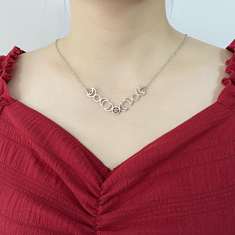 Five Pointed Star Sun Moon Necklace Multi Month Hollow Stainless Steel Pendant 1e06d18f 9871 42b7 b179 c32e02d0662a
