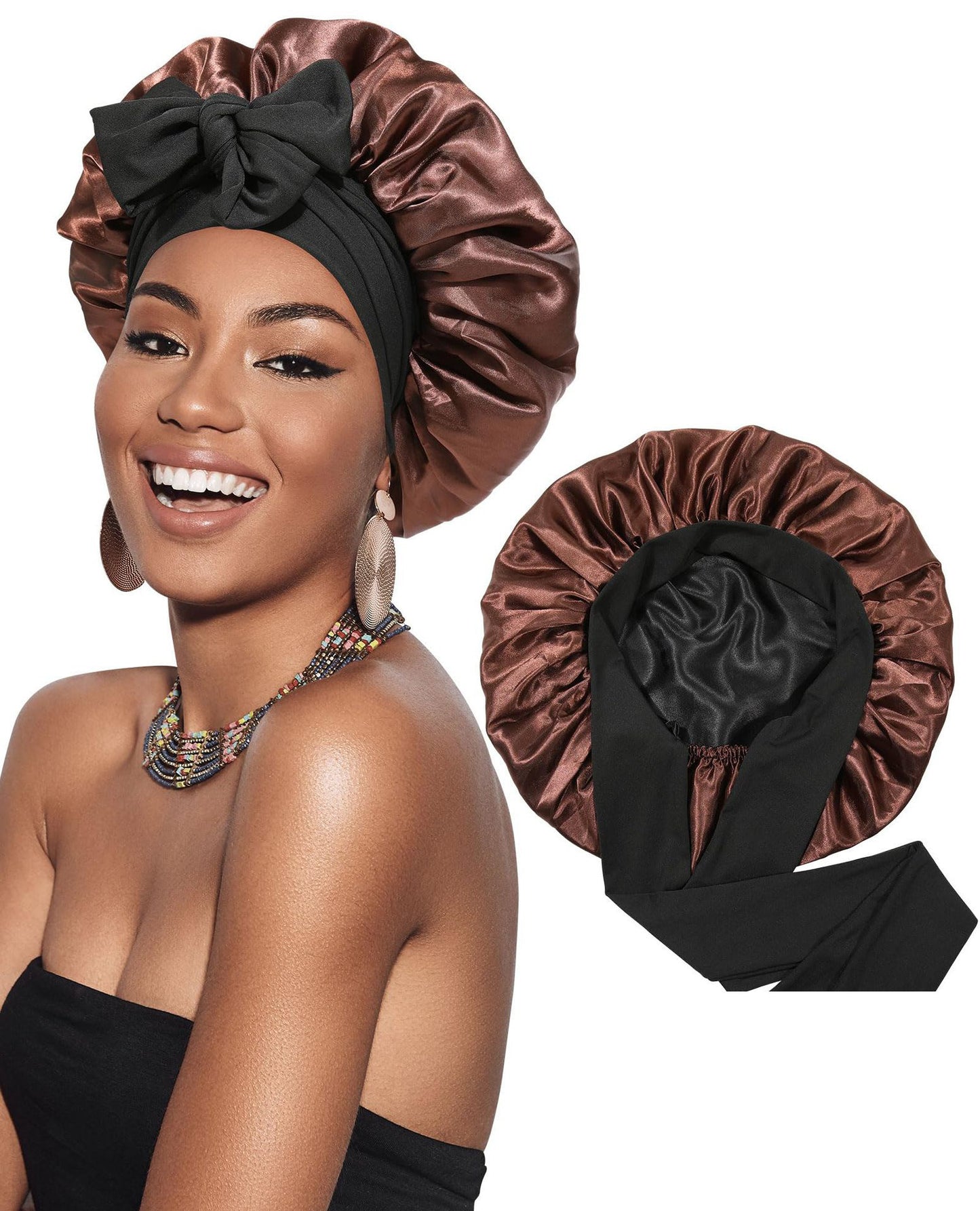Double-layer Ribbon Round Cap Bow Hair Care Wide-brimmed Hat 1e784101 a269 4332 b0d0 a367f5fc9a43