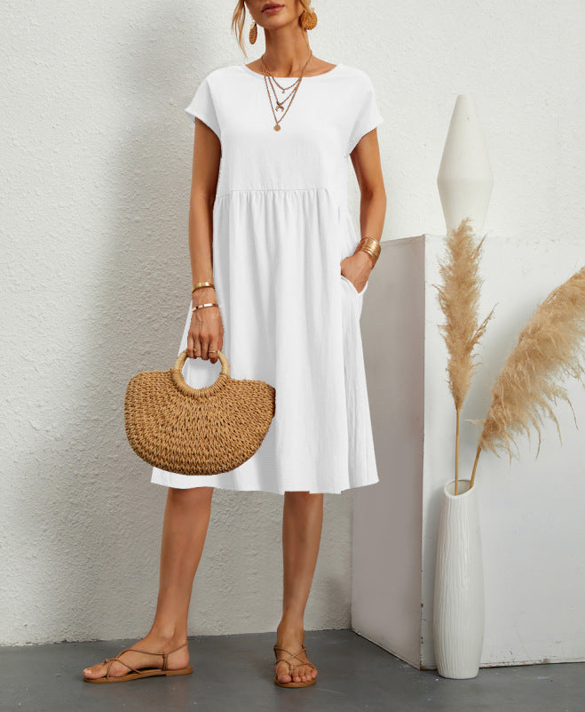 OL Temperament Women's Cotton Round Neck A-line Skirt Dress 1e830d5f 2cd6 4390 88c6 cd2d540f936f