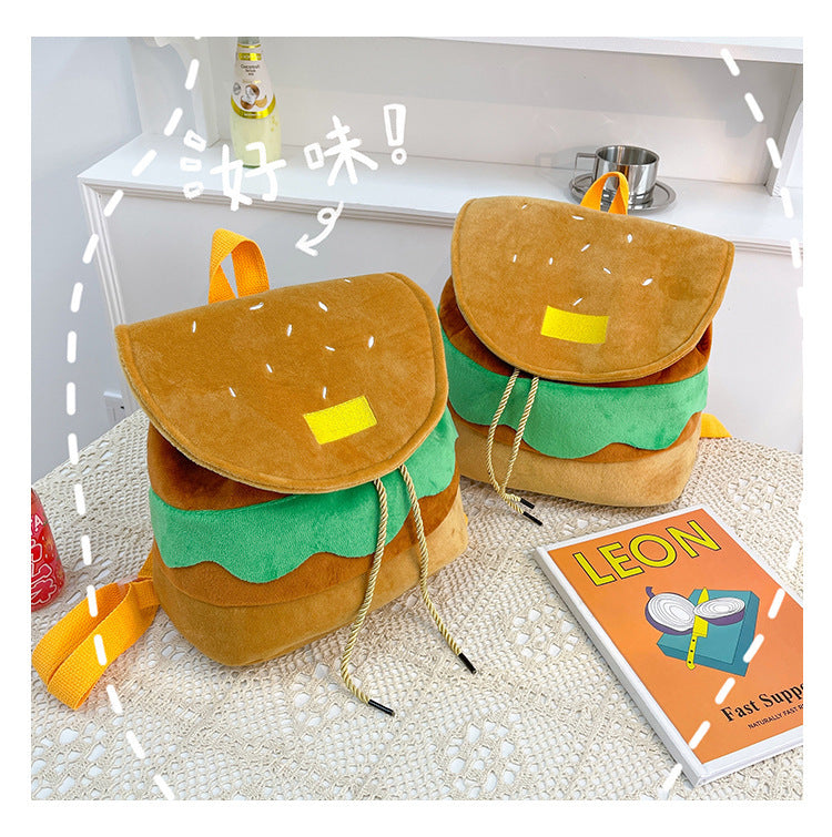 Cute Hamburger Plush Backpack Soft Cartoon Burger Plush Coin Purse Girls Kindergarten School Bookbag Children Kids Pack