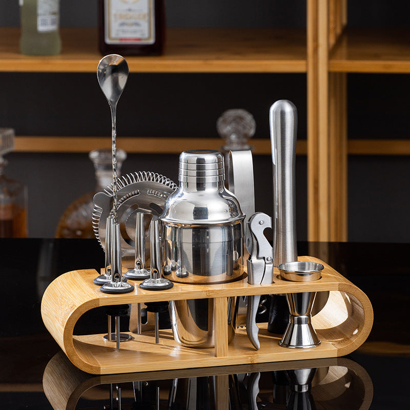 Stainless Steel Cocktail Shaker with Wooden Stand for Home Bar Party 1f20e21d 92e7 4d9f a5e9 f588ca43ef13