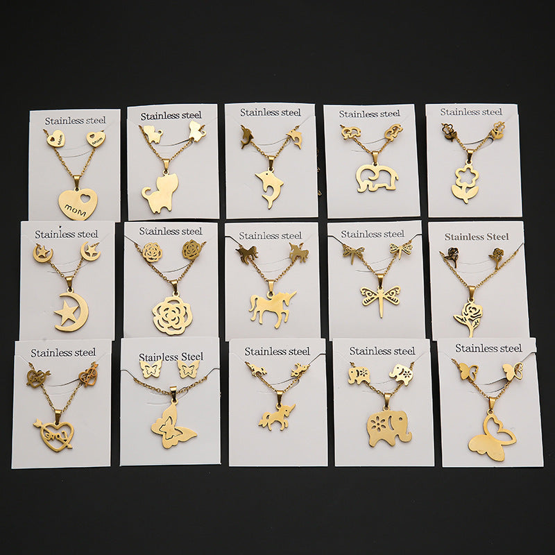 Butterfly Studs Necklace Suit Stainless Steel Geometry 1f6d86a3 f7ab 45c7 a996 7b304cd8777a