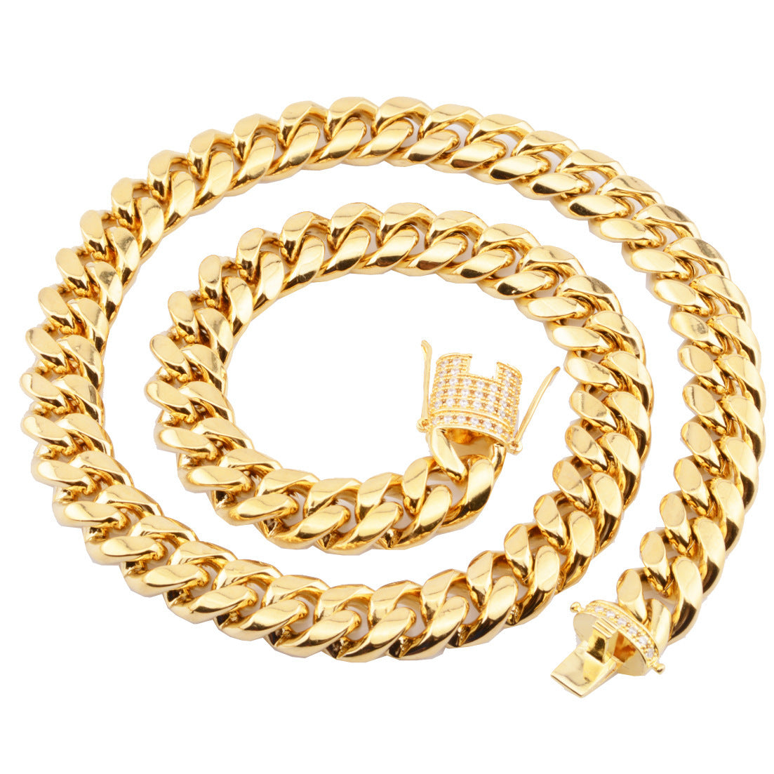 8-18mm wide stainless steel cuban Miami chains necklaces CZ Zircon box lock big heavy gold chain for men Hip Hop Rock jewelry - HD Wireless Product #3