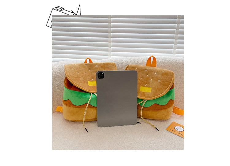 Cute Hamburger Plush Backpack Soft Cartoon Burger Plush Coin Purse Girls Kindergarten School Bookbag Children Kids Pack