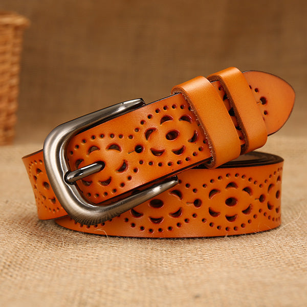 Women's hollow leather belt 220061897716
