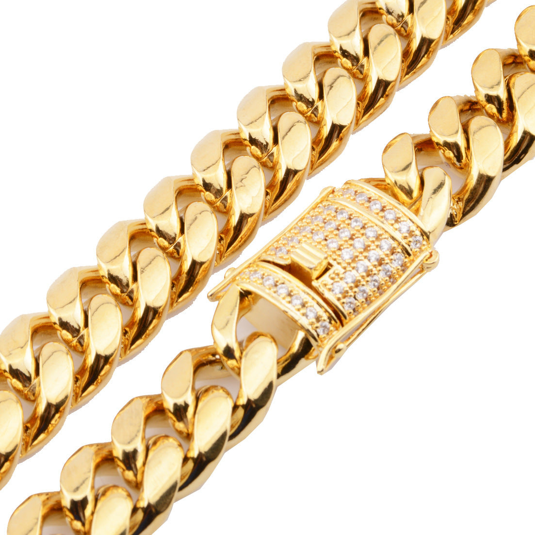 8-18mm wide stainless steel cuban Miami chains necklaces CZ Zircon box lock big heavy gold chain for men Hip Hop Rock jewelry - HD Wireless Product #4