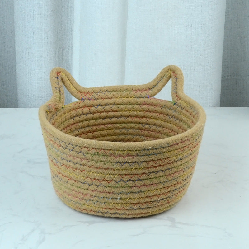 Cat's Ears Desktop Storage Basket Hand Woven Cartoon 226defc5 4385 41df 93da bc70844ee813