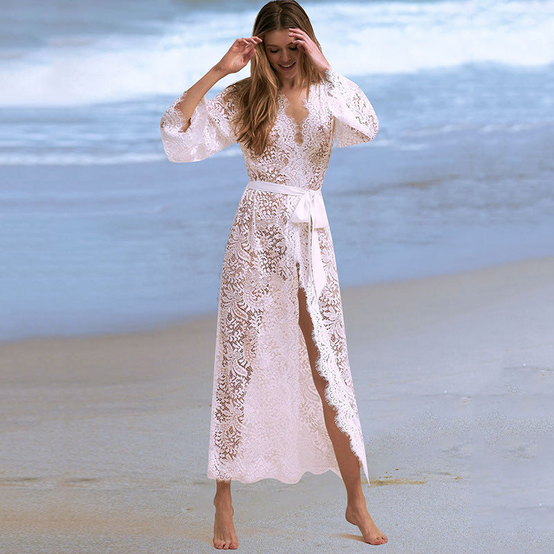 Lace bikini blouse, hollow sexy beach jacket, sunscreen suit, swimsuit and cardigan 2285014617887