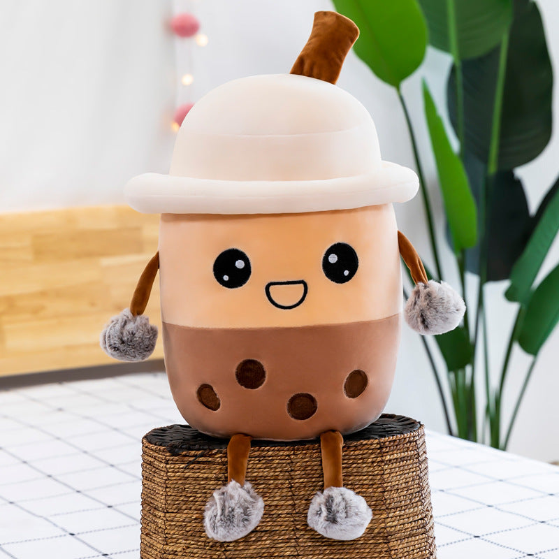 Simulation Milk Tea Cup Cute Expression Pillow Plush Toys 2287694025387