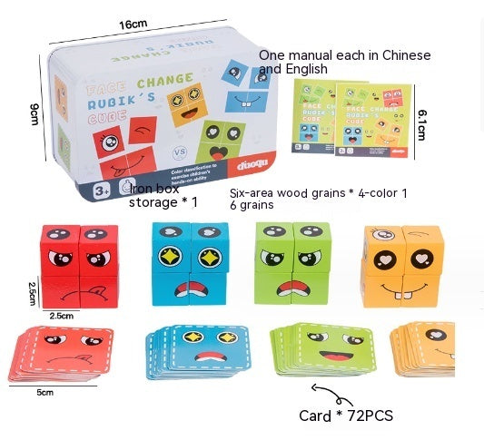 Wooden Expressions Toy Wooden Magic Cube Face Pattern Building Blocks Educational Montessori Toys Wooden Matching Block Puzzl