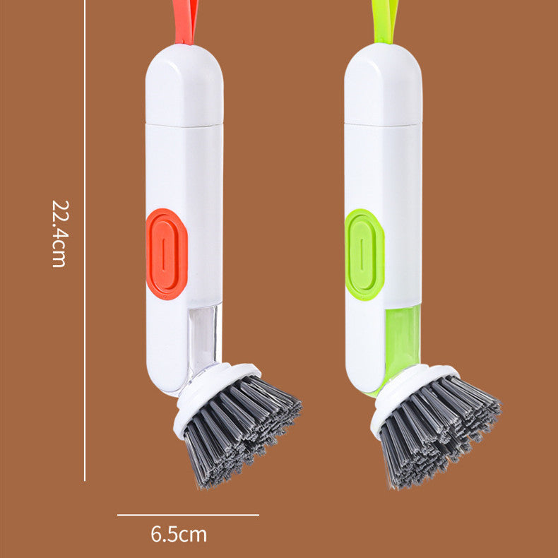 Multi-Functional Long-Handle Liquid-Filled Cleaning Brush Washing Up Brushes With Liquid Dispenser Two Replacement Heads For