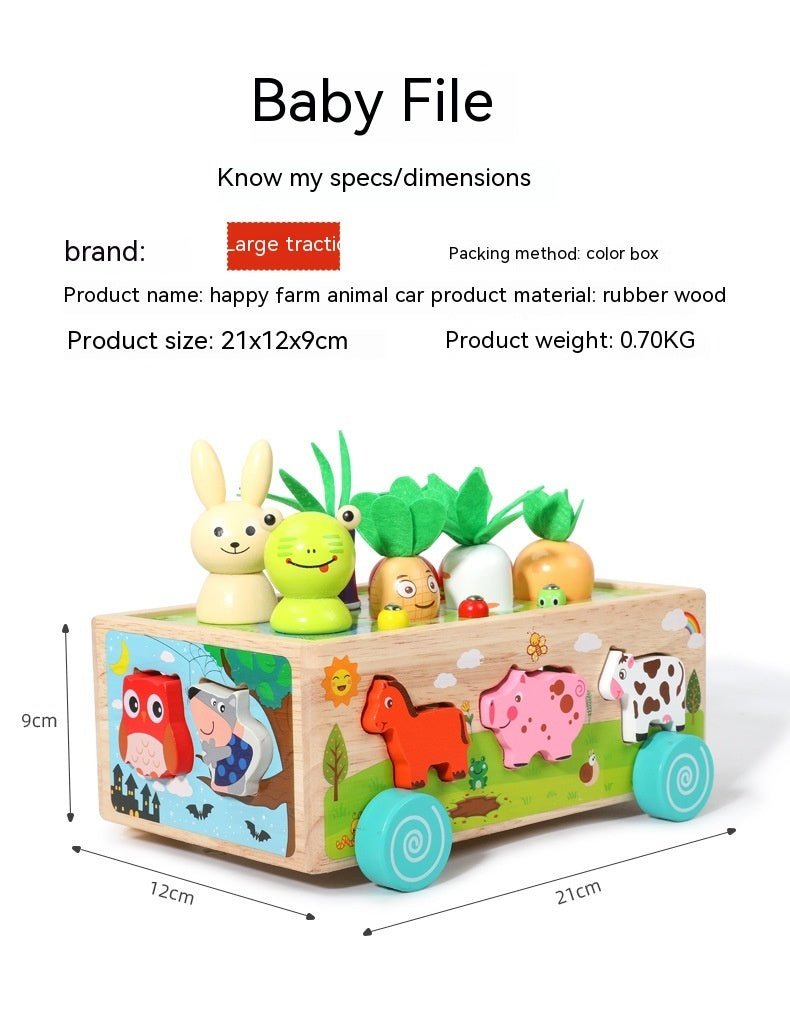 Wooden Farm Animal Car Pulling Radishes Bug Catching Educational Toy 2403050911130327000