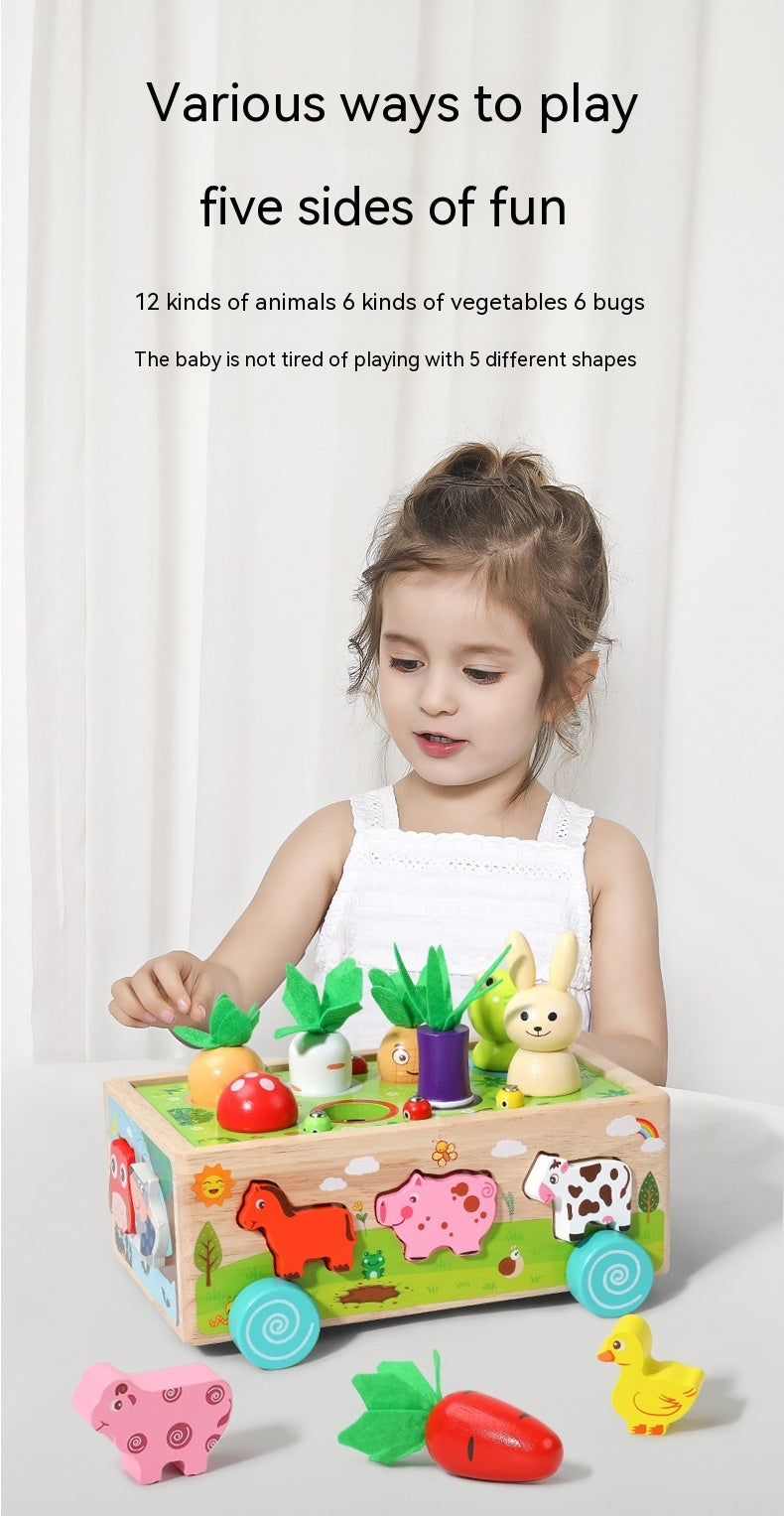 Wooden Farm Animal Car Pulling Radishes Bug Catching Educational Toy 2403050911130328100