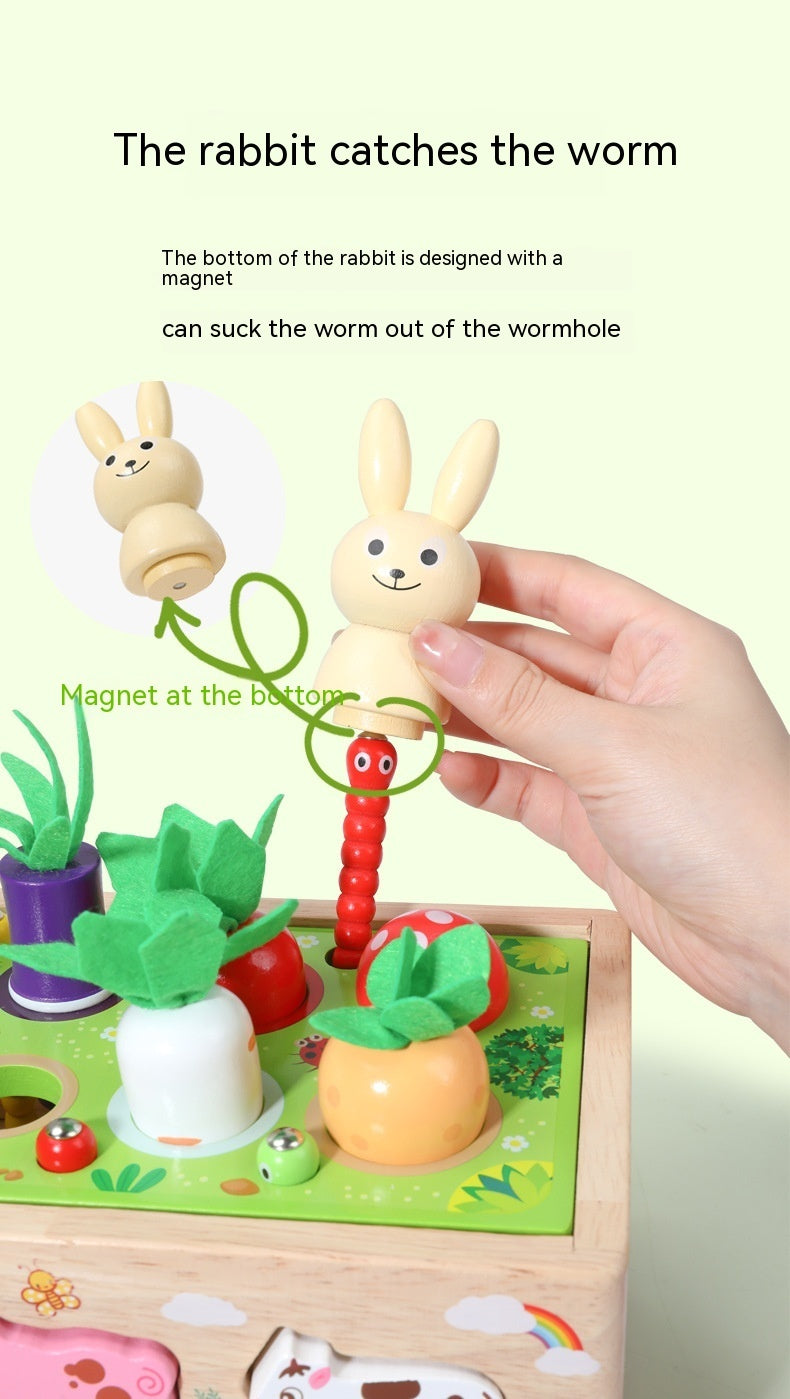 Wooden Farm Animal Car Pulling Radishes Bug Catching Educational Toy 2403050911130328400