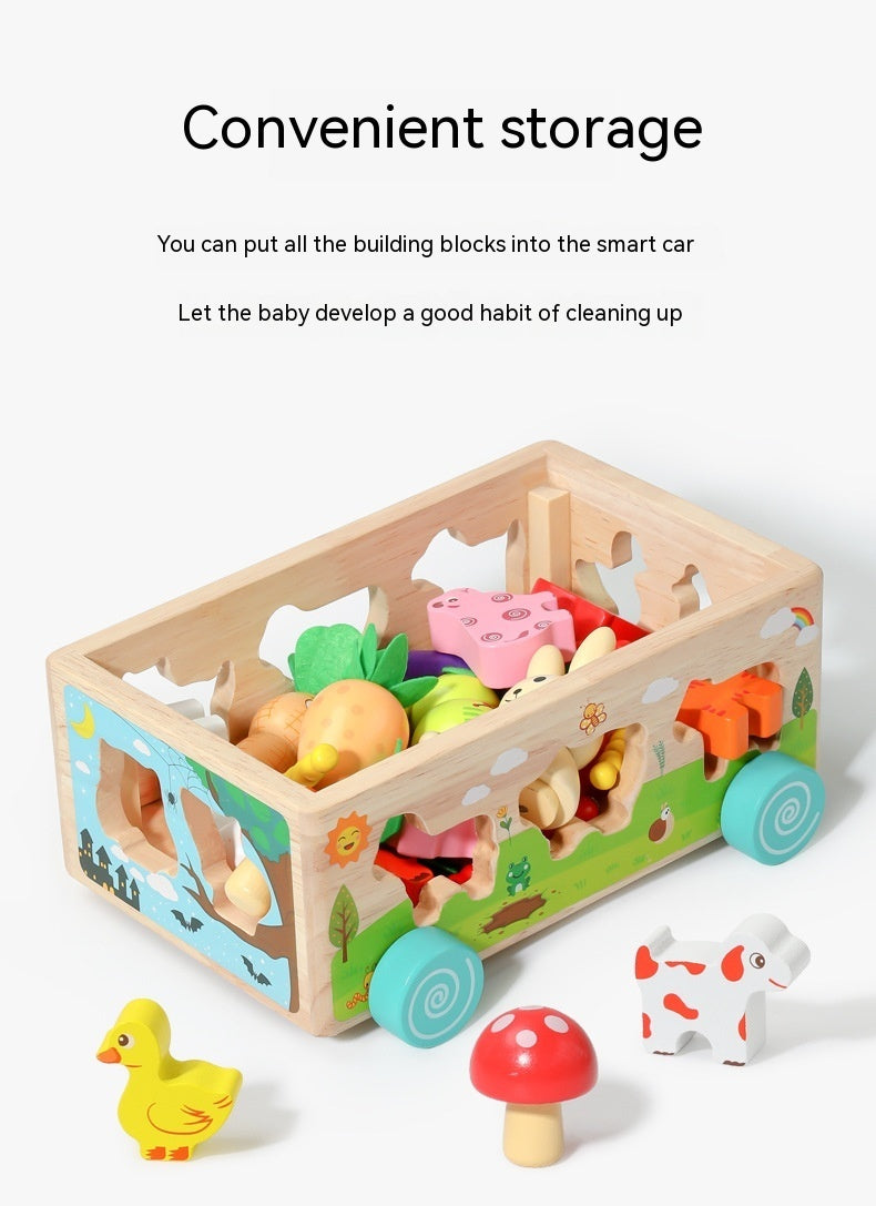 Wooden Farm Animal Car Pulling Radishes Bug Catching Educational Toy 2403050911130329300
