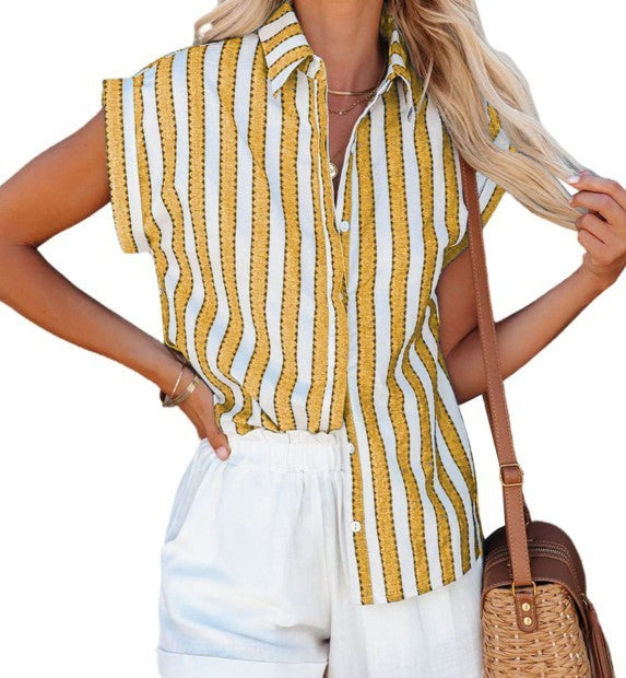 Short Sleeve Striped Women's Loose Single Breasted Shirt 240ee3a2 dbaa 4db2 b422 df4f2df72b83