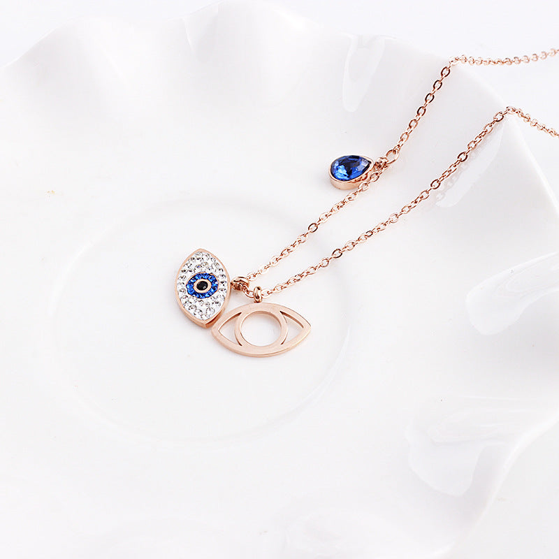 Europe and the United States titanium steel rose gold demon eye necklace short clavicle chain female personality wild tempera