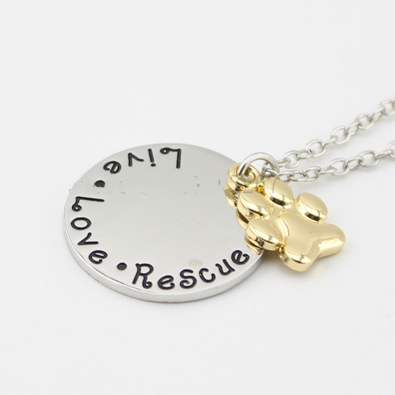 Pet Lover Dog Paw Necklace "Live · Love · Rescue" 2430513408787