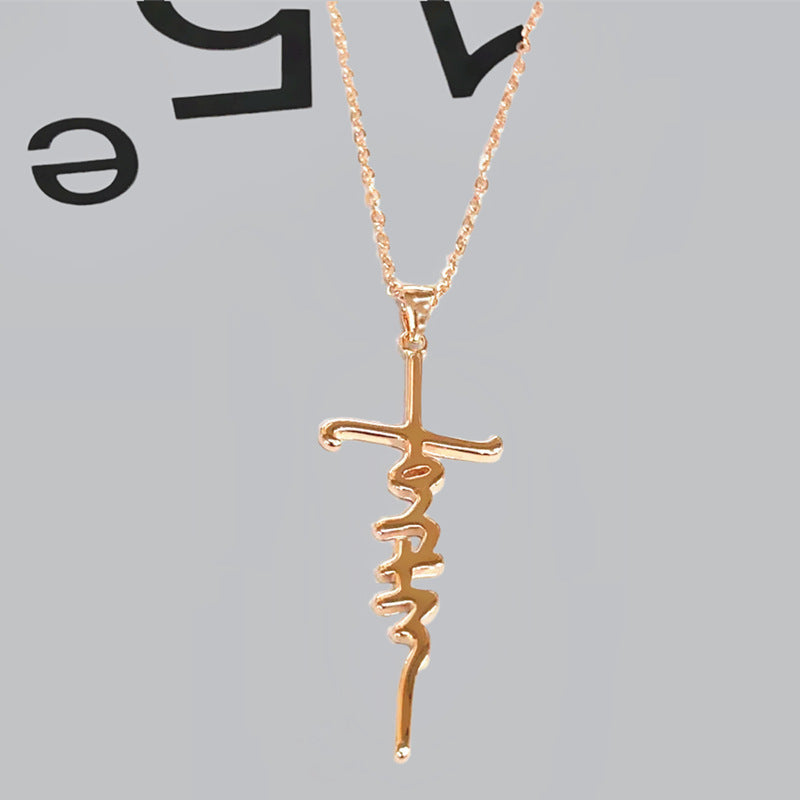 Woven letters cross necklace women 2562941717418