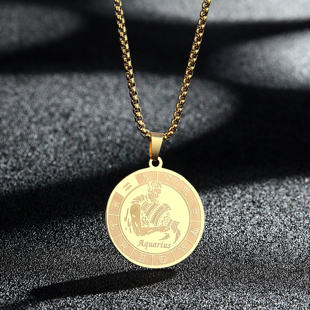 Stainless Steel Constellation Pendant Necklace Gold Medal Necklace 259824df d5fe 46b5 9bae bb41508de3ca