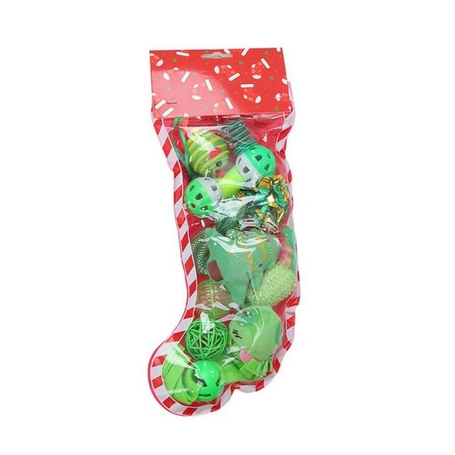 Christmas stocking bells plush mouse funny cat stick pet cat toy 2653387792224