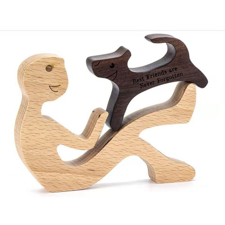 DIY Figurine Wood Dog Ornament Sculpture Home Decoration A Man A Dog Wood Sculpture Christmas Gifts Model Decor 2696d269 e45b
