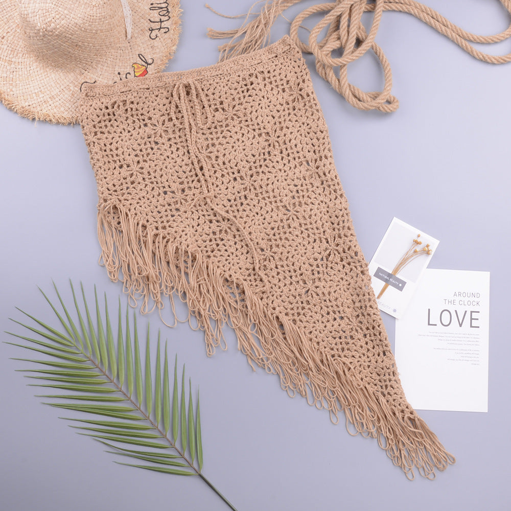 European And American Women's See Through Hollow Knitted Skirt With Slanted Fringe Beach 2763ac09 60b8 475a af18 b444f3bc5ab7