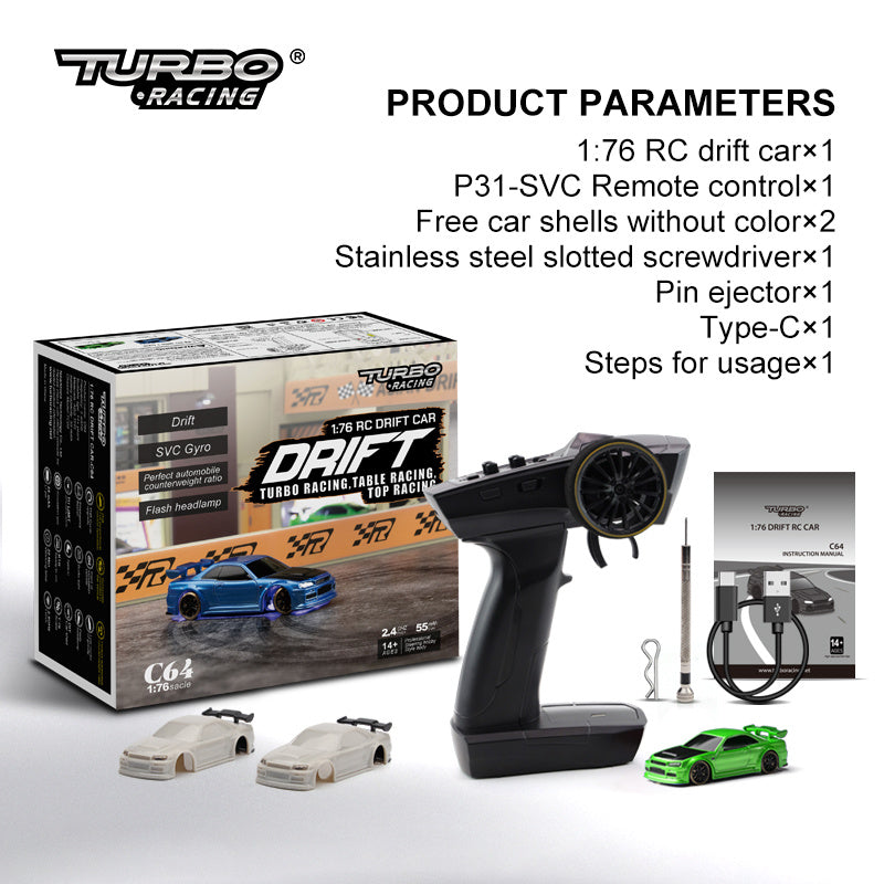 Turbo Racing 1vs76 C64 Drift RC Car With Gyro Radio Full Proportional Remote Control Toys RTR Kit For Kids And Adults 27d6125