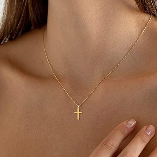 18K Plated Collarbone Chain With Stainless Steel Cross Necklace - HD Wireless Product #1