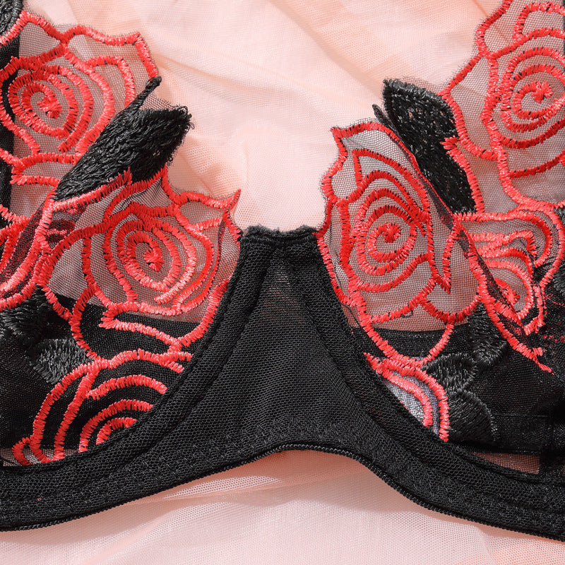 Rose Embroidery Mesh See-through Garter Three-piece Set 28831fdb 298e 4109 bbbf eb0be8907cc6
