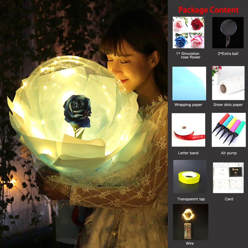 LED Luminous Balloon Rose Bouquet Transparent Bobo Ball Rose 2939501014577