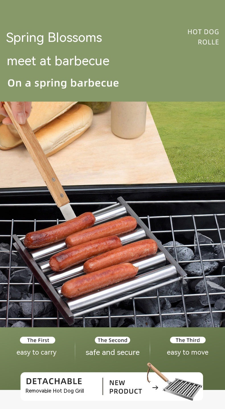 Hot Dog Rack Removable Stainless Steel Roasted Sausage Doll Rack Rolling Barbecue