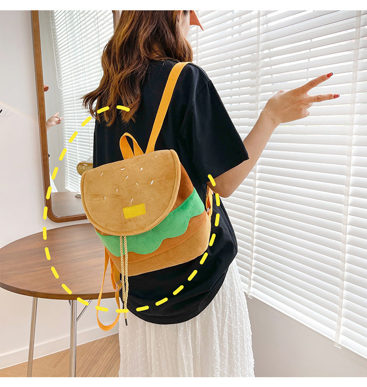 Cute Hamburger Plush Backpack Soft Cartoon Burger Plush Coin Purse Girls Kindergarten School Bookbag Children Kids Pack