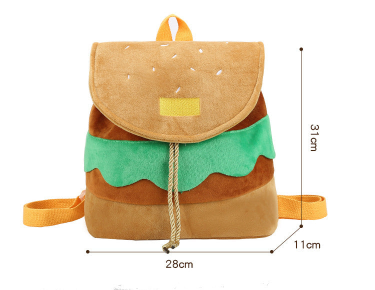 Cute Hamburger Plush Backpack Soft Cartoon Burger Plush Coin Purse Girls Kindergarten School Bookbag Children Kids Pack