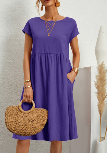 OL Temperament Women's Cotton Round Neck A-line Skirt Dress 2b2488a1 4475 4b00 a32e e39dcb9ddd81