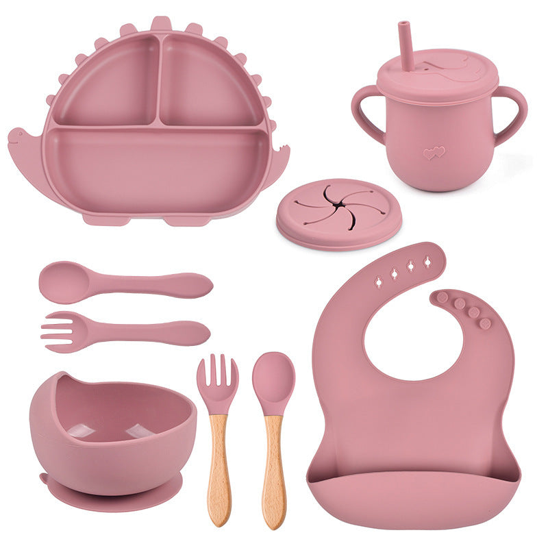8-piece Children's Silicone Tableware Set Dinosaur Silicone Plate Bib Spoon Fork Cup Baby Silicone Plate - HD Wireless Product #11