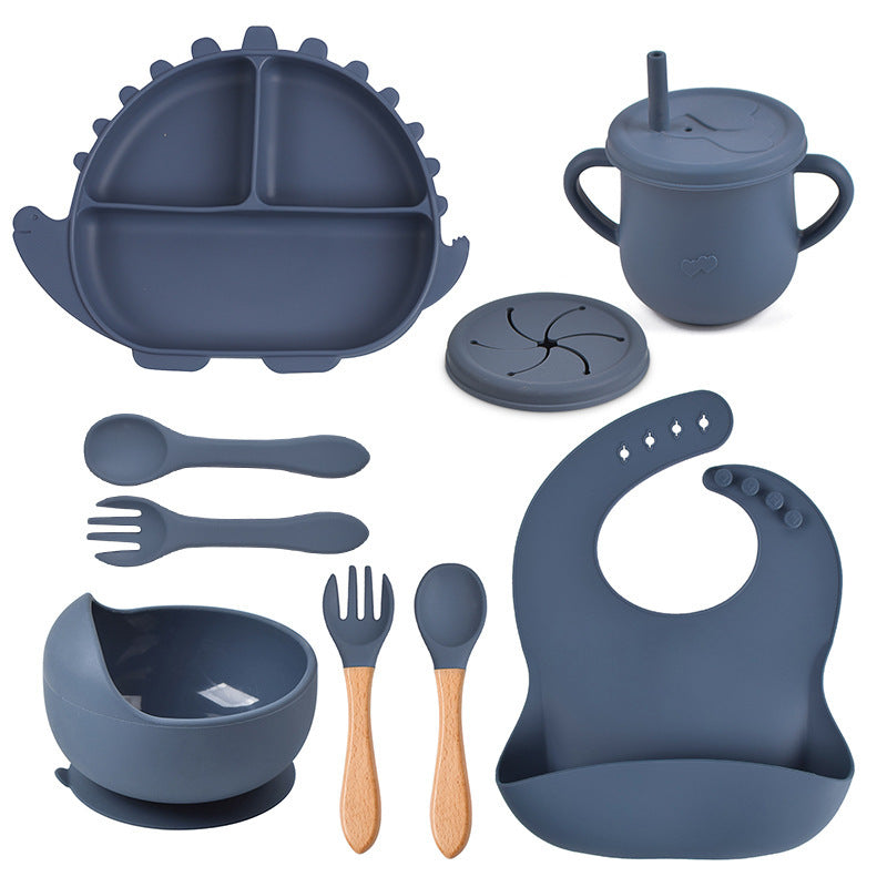 8-piece Children's Silicone Tableware Set Dinosaur Silicone Plate Bib Spoon Fork Cup Baby Silicone Plate - HD Wireless Product #6