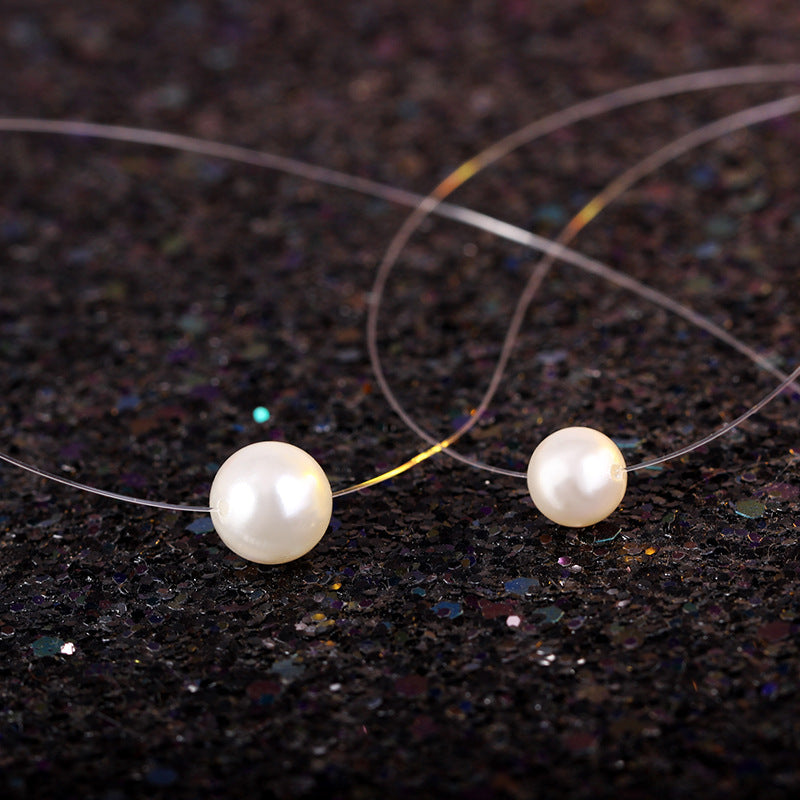925 Silver Natural Freshwater Beads Fish Line Pearl Necklace - HD Wireless Product #2