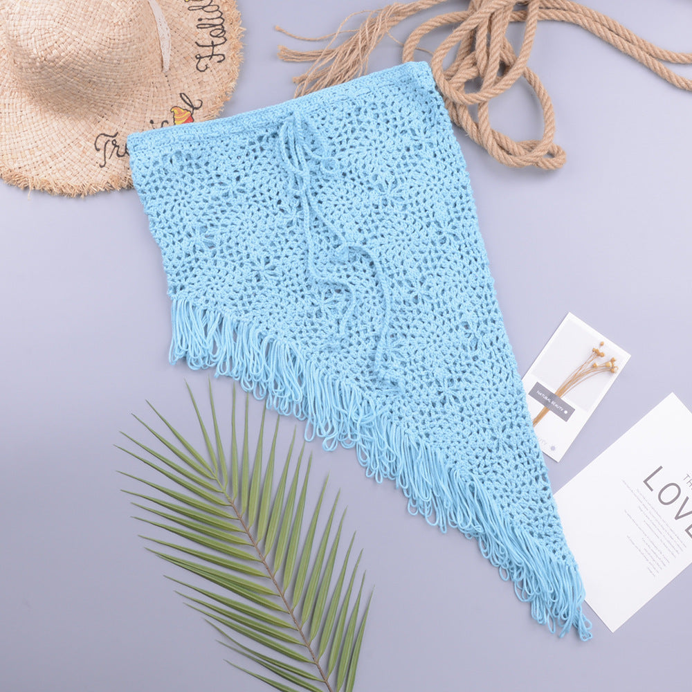 European And American Women's See Through Hollow Knitted Skirt With Slanted Fringe Beach 2e086287 3511 46f7 857e 2b790372d4f8
