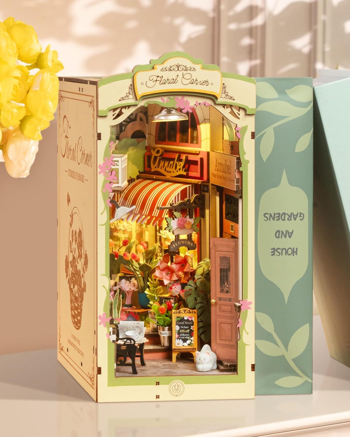 ROBOTIME Rolife DIY Book Nook Kit Bookend Stand Bookshelf Insert Bookcase Miniature Doll House Light 3D Puzzles TGB01-09 2e6a